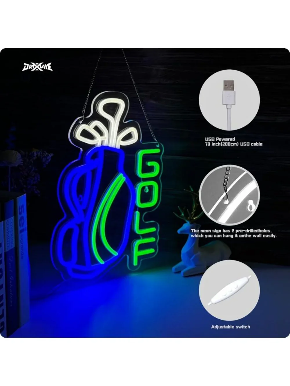 Neon Golf Sign for Wall Decor - Par Tee Golf Club Bedroom & Man Cave Accent